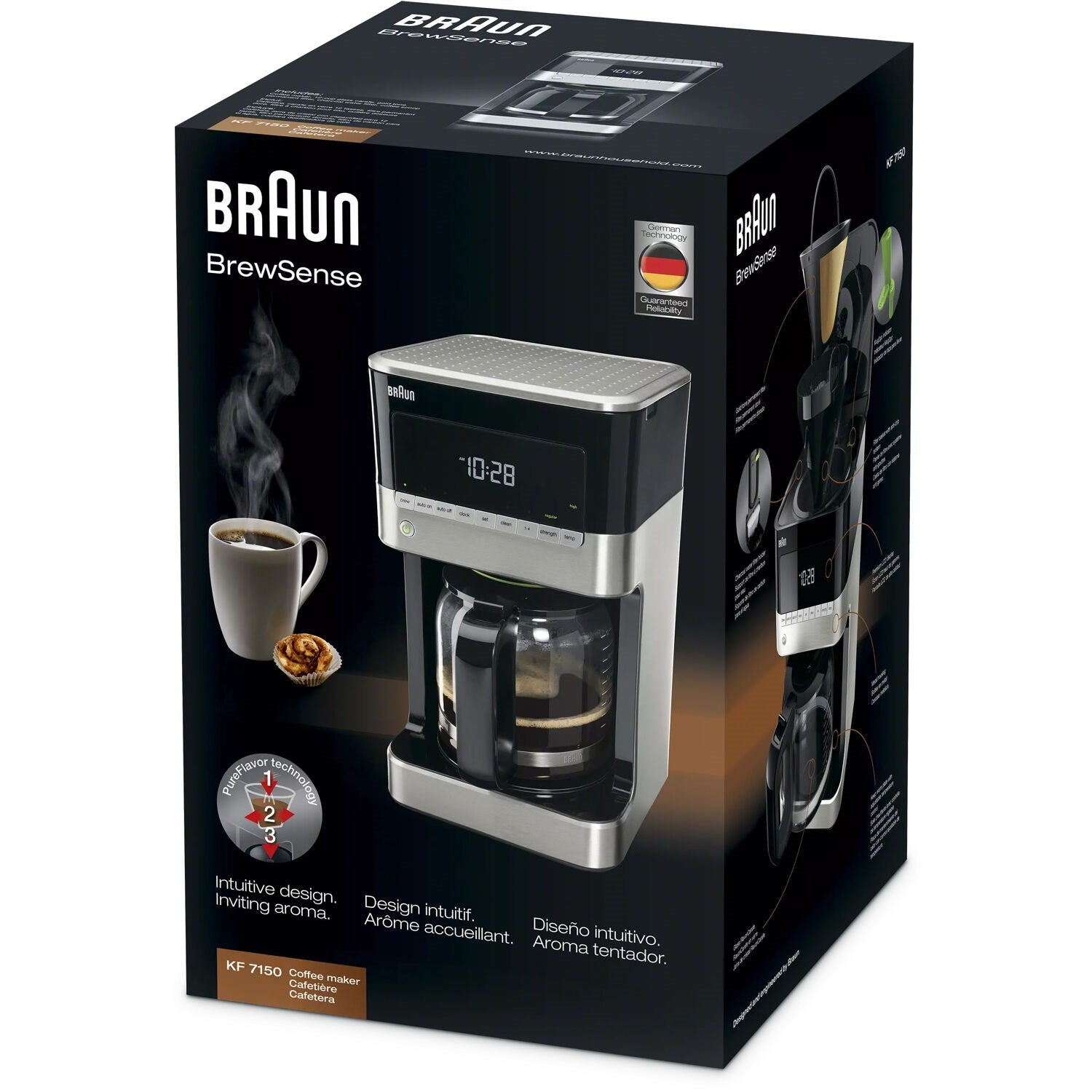Braun BrewSense 12-cup drip coffee maker retail box in black