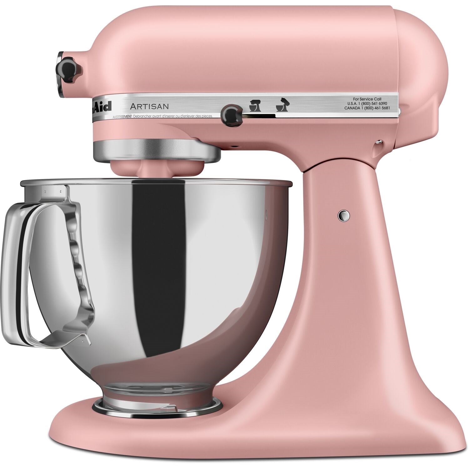 Matte dried rose stand mixer, tilt-head top with black speed controls
