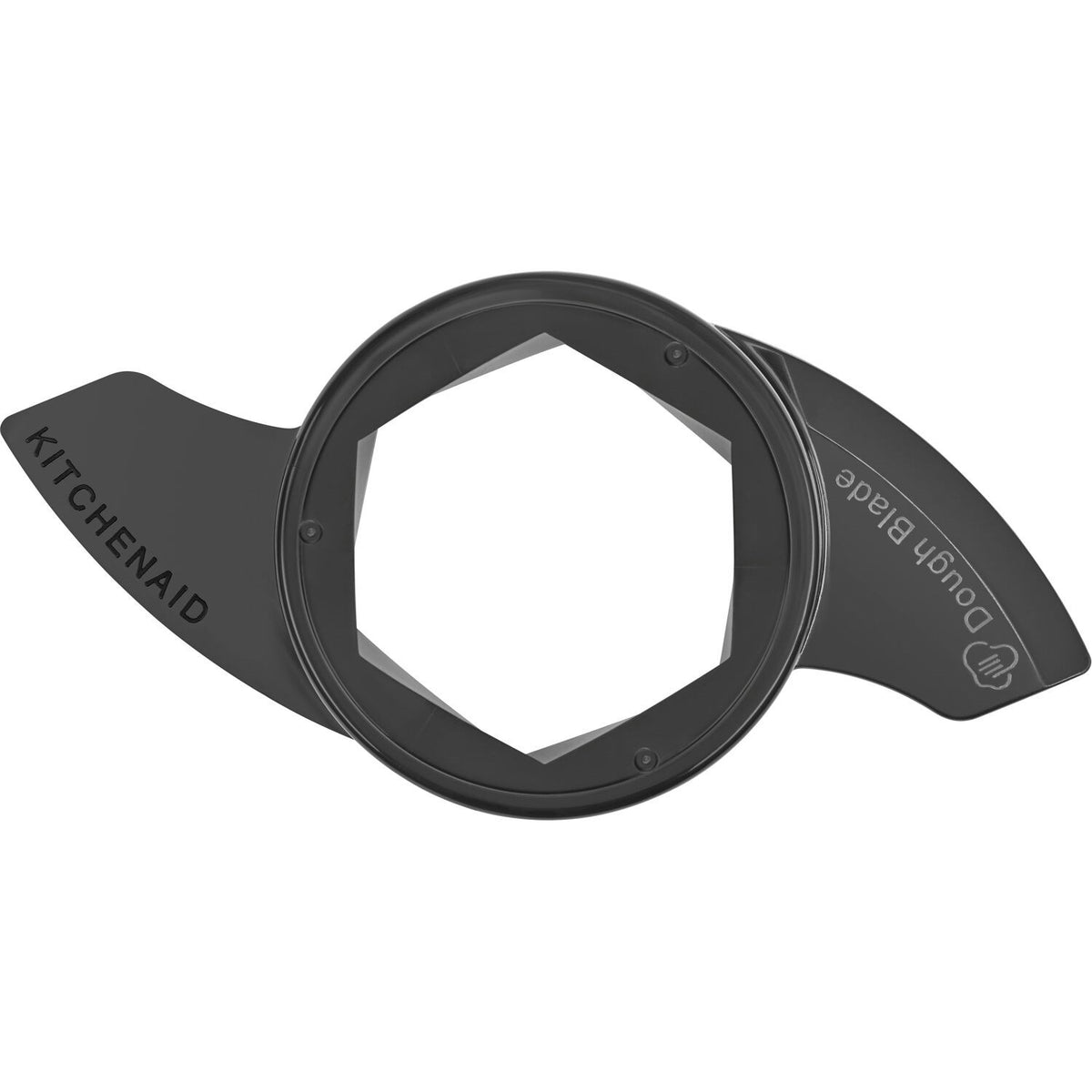 Food processor blade accessory with hex center opening in dark gray