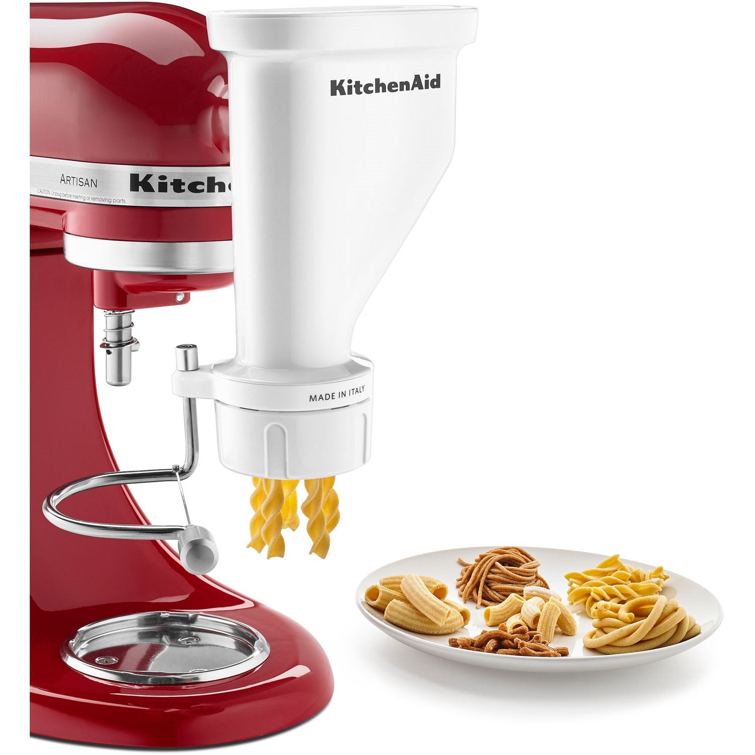 Stainless-steel pasta deluxe set with white hopper and gold pasta strands