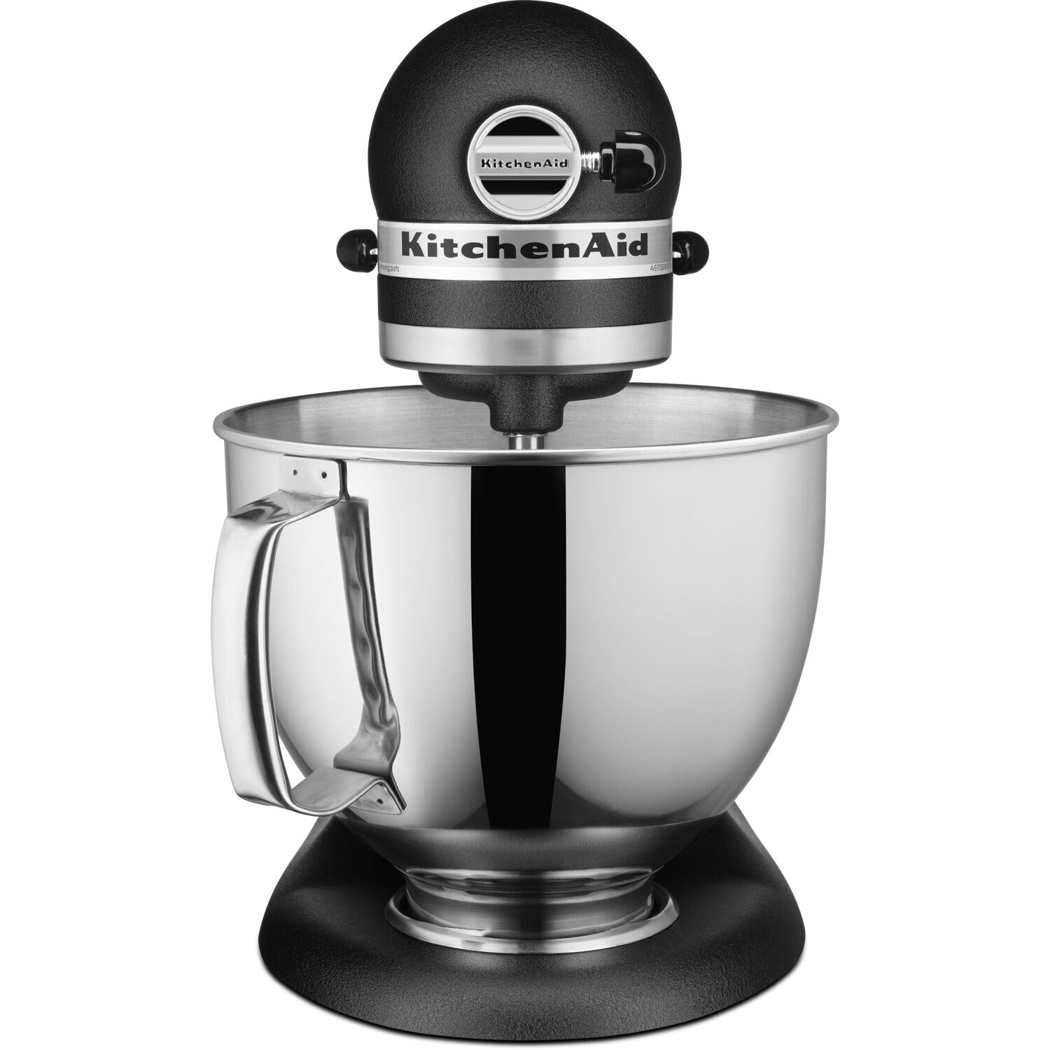 KitchenAid tilt-head stand mixer with stainless bowl and pour shield, black finish