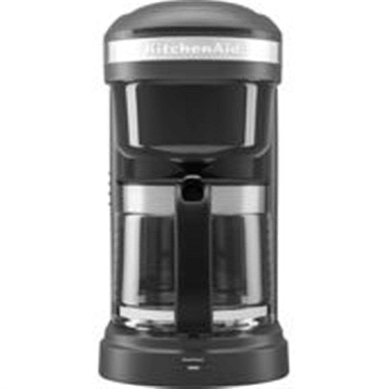 KitchenAid drip coffee brewer with black lid and glass carafe