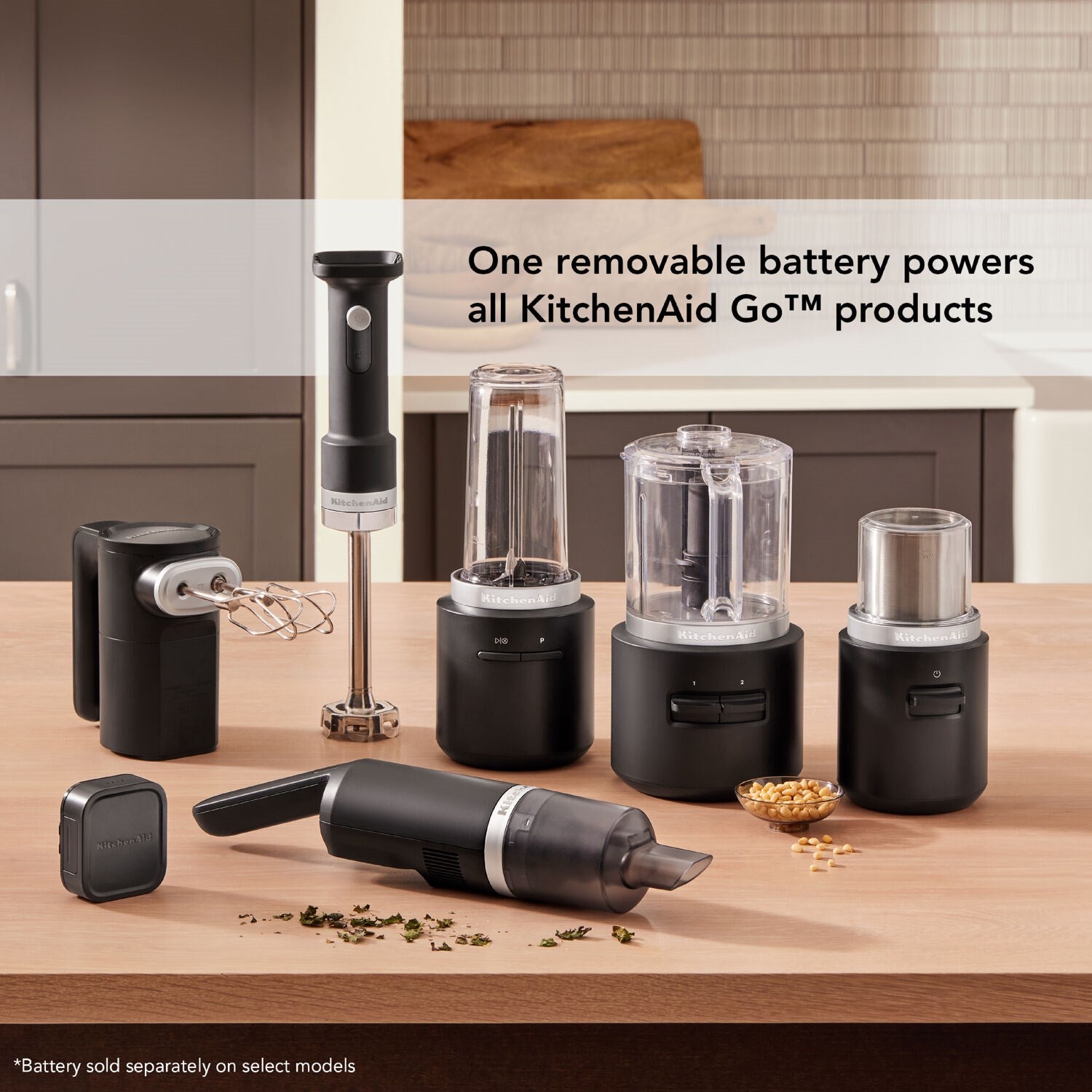 Removable KitchenAid 12V battery pack powering cordless kitchen tools