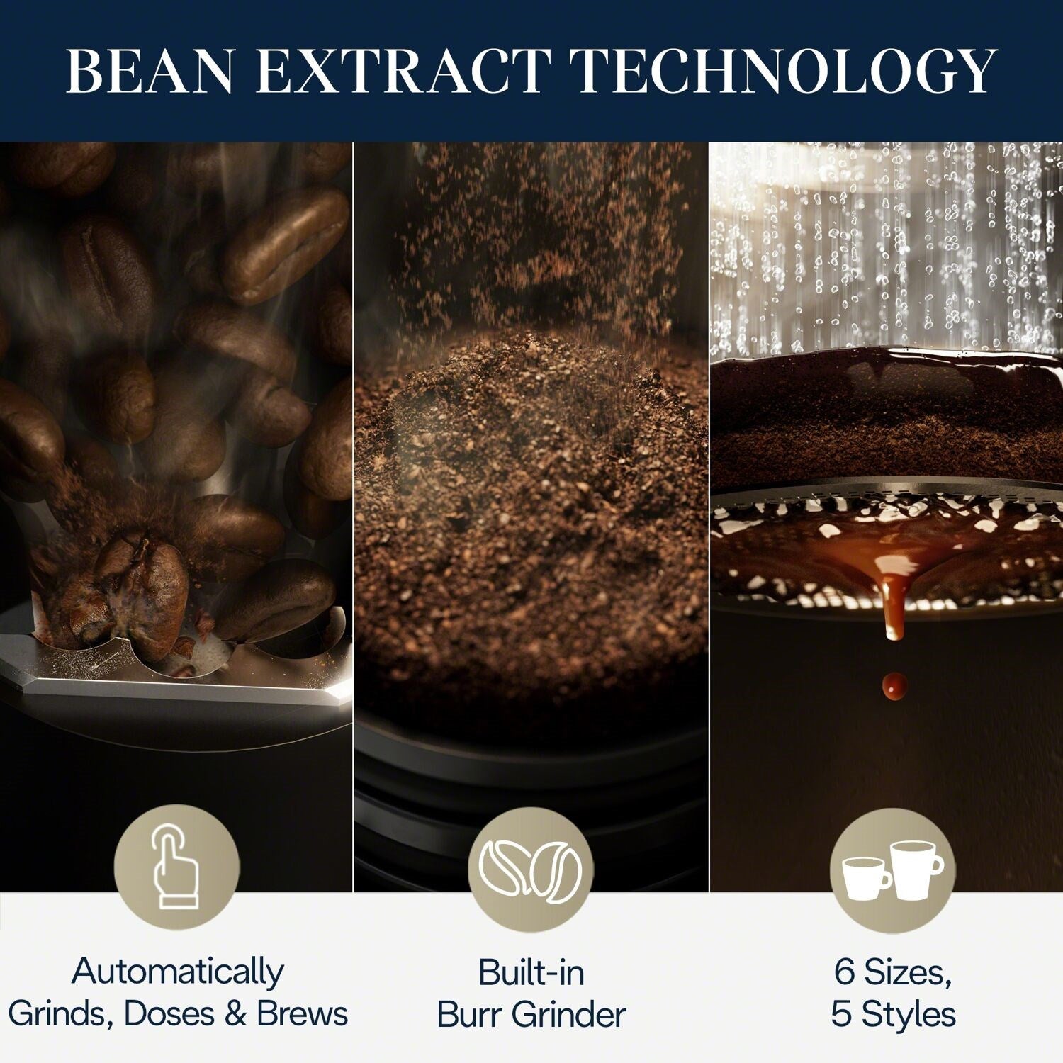 Automatic coffee maker featuring built-in burr grinder concept tiles