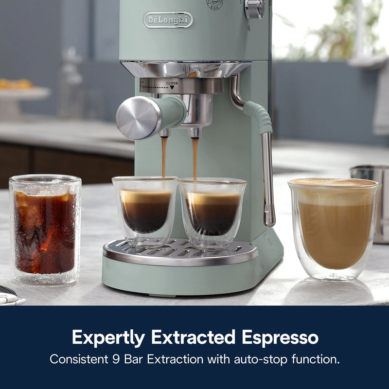 De'Longhi Dedica Duo Pump Espresso Machine with Cold Brew, Frothing Wand in Green (EC890GR)