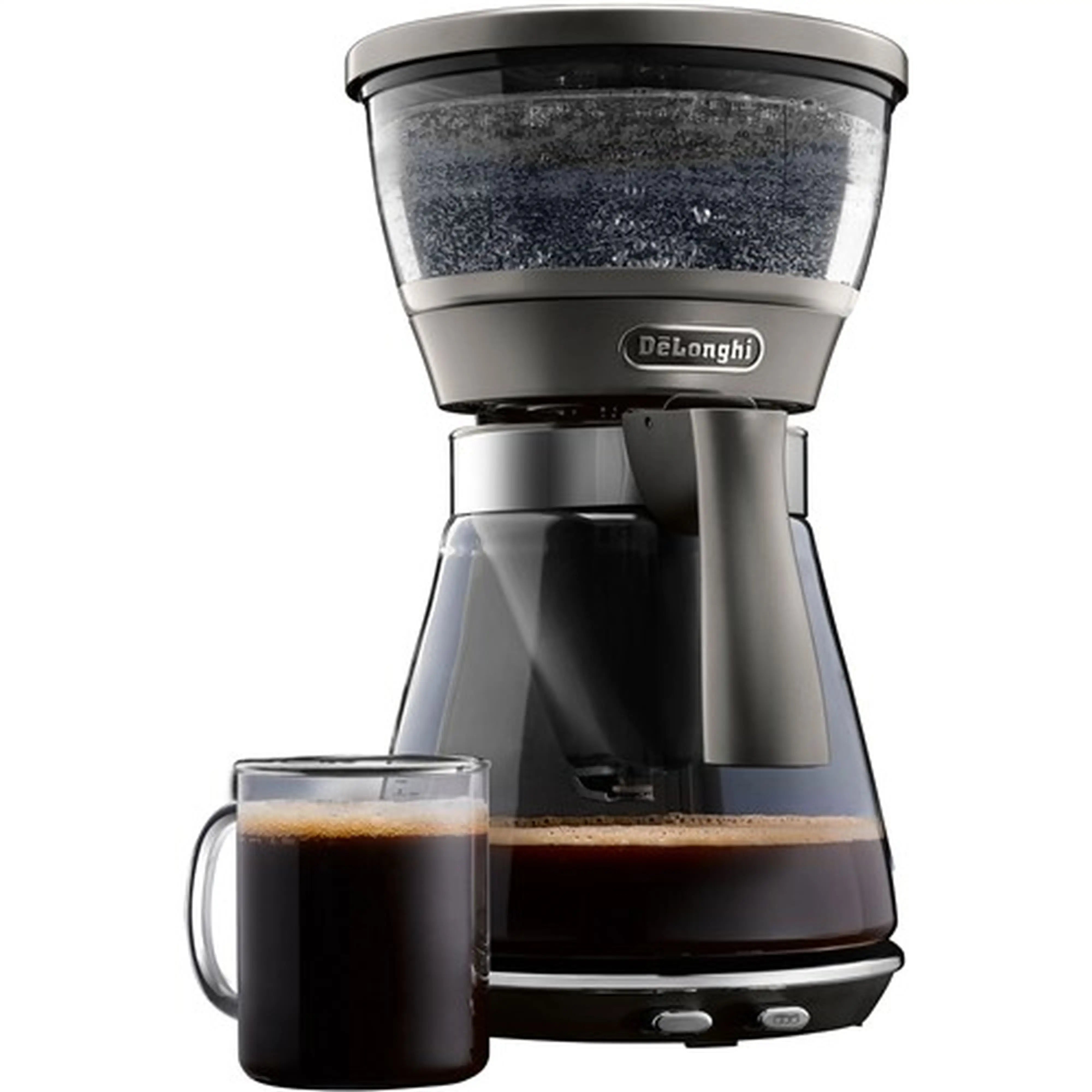 De'Longhi 3-in-1 coffee brewer with glass carafe and stainless housing