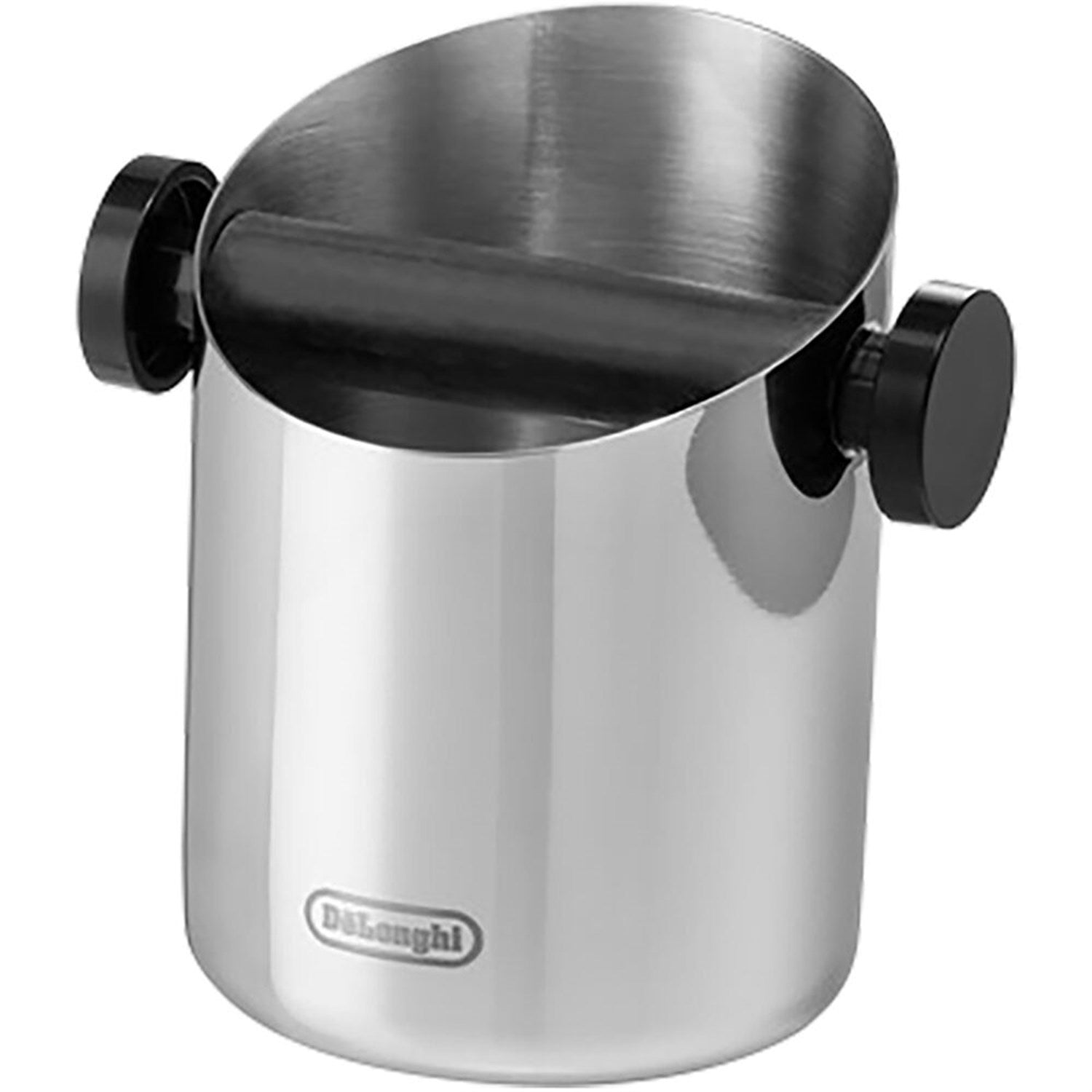 Stainless steel coffee knock-out box with domed lid and black side grips