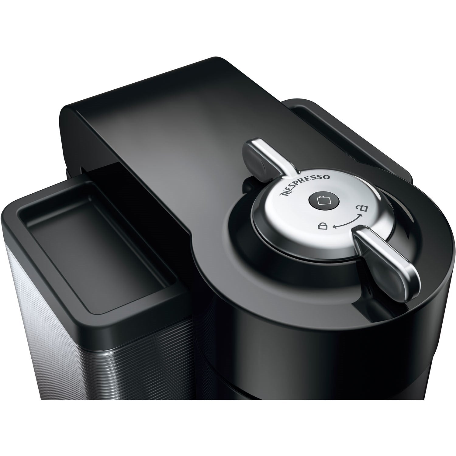 De'Longhi Nespresso Vertuo black coffee machine top controls and capsule pod area