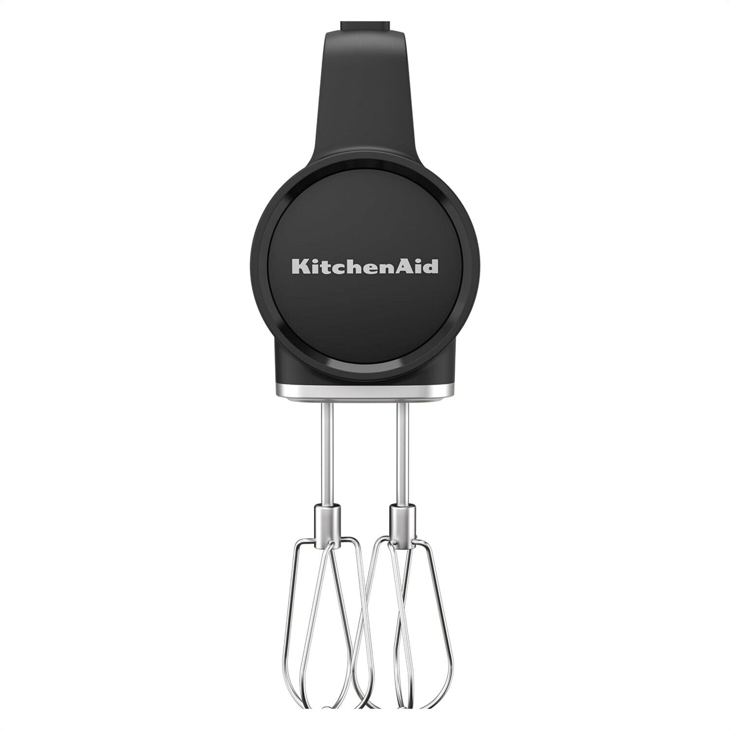 KitchenAid cordless hand mixer with black matte head and twin beaters