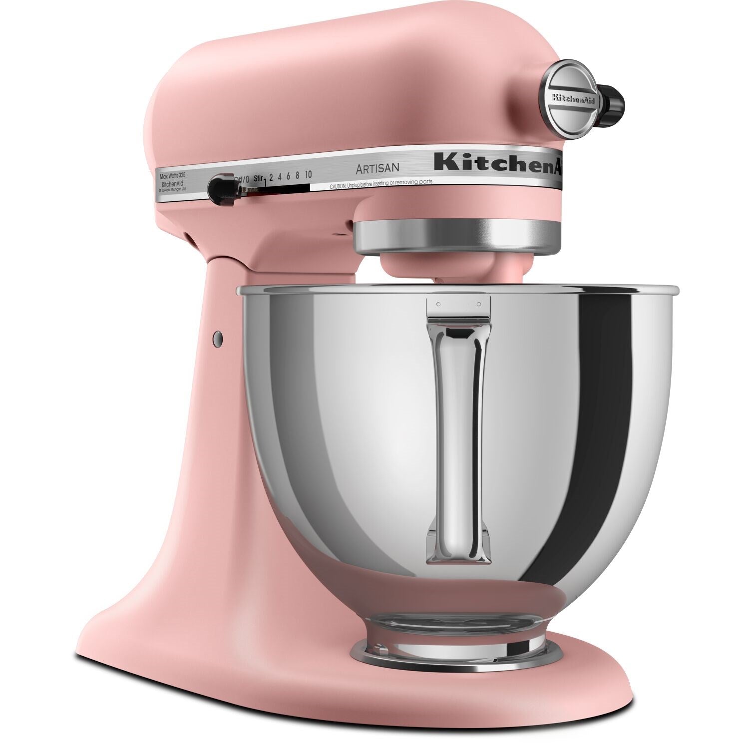 Matte dried rose tilt-head stand mixer with stainless bowl and dough hook