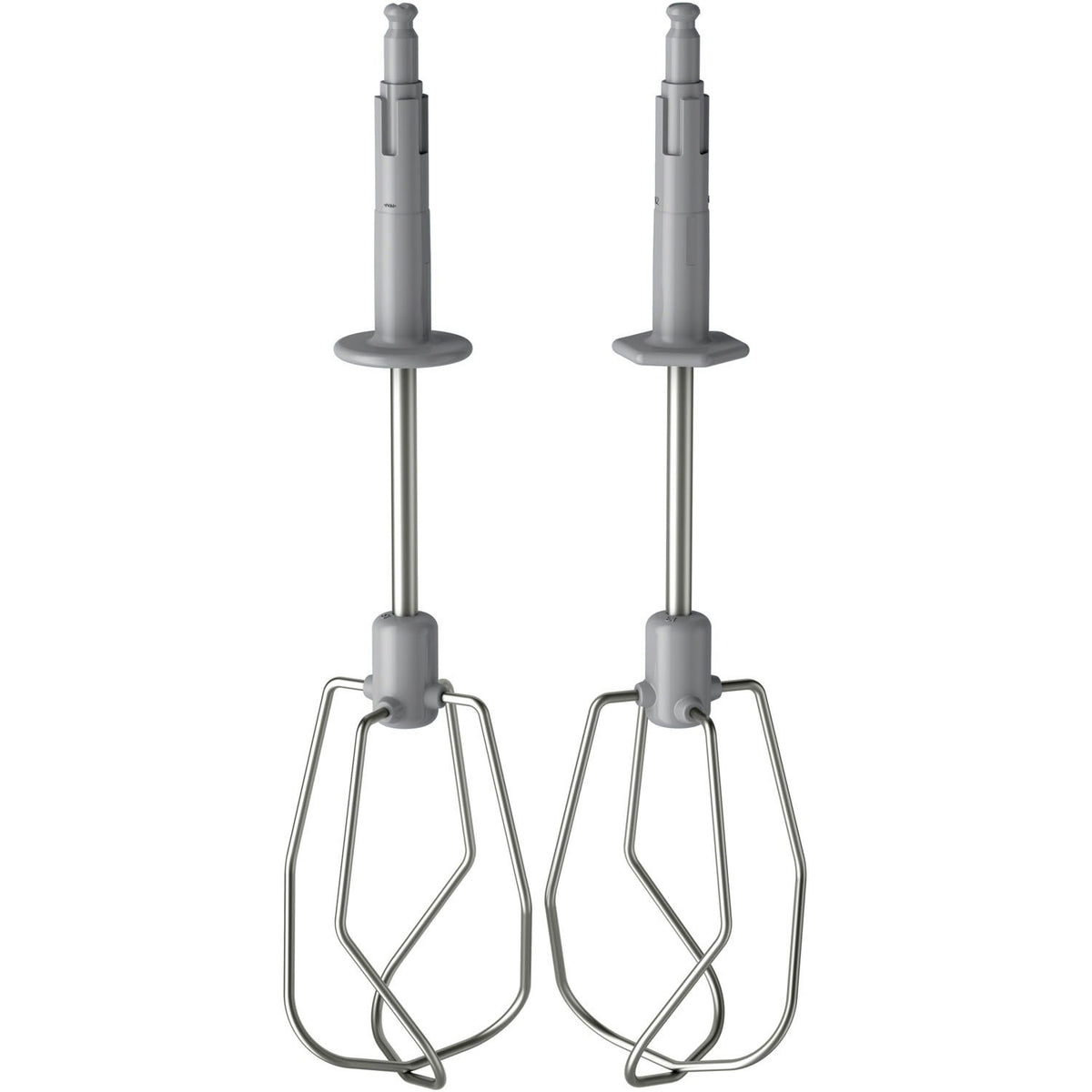 Pair of silver spiral dough hooks for use with a hand mixer.
