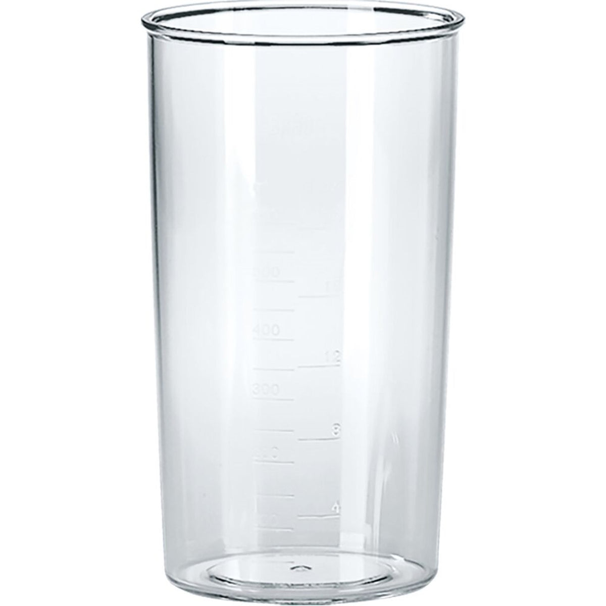 Clear plastic blending cup with measurement markings and open top