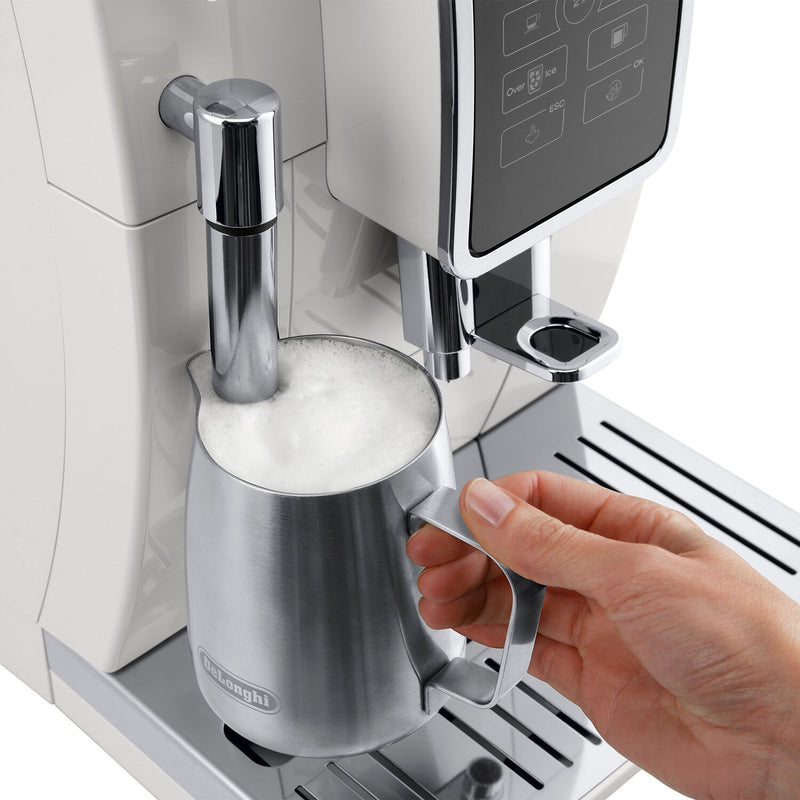 De'Longhi Dinamica Fully Automatic Coffee and Espresso Machine with Premium Manual Milk Frother in White (ECAM35020W)