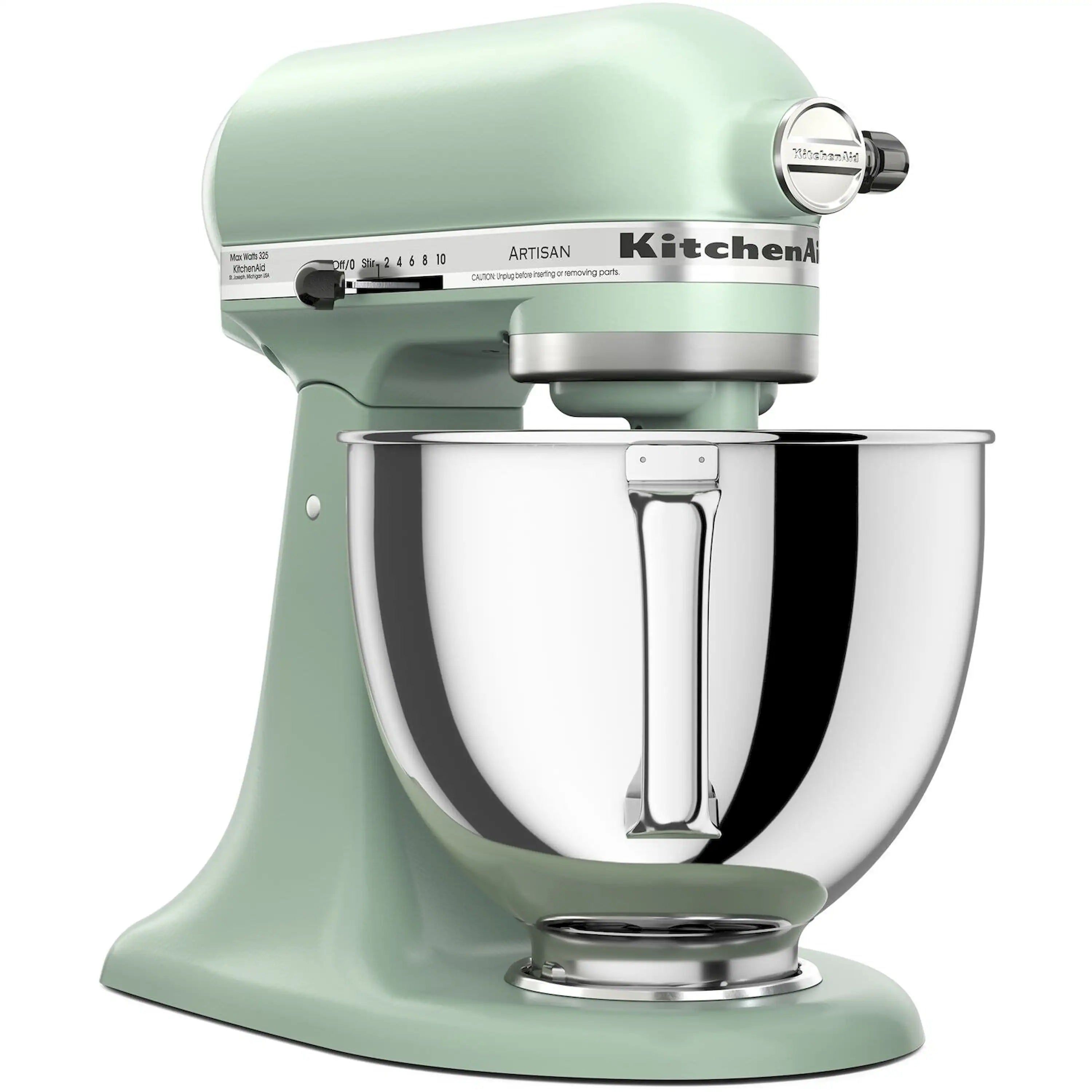 Cardamom tilt-head stand mixer with raised head and stainless mixing bowl