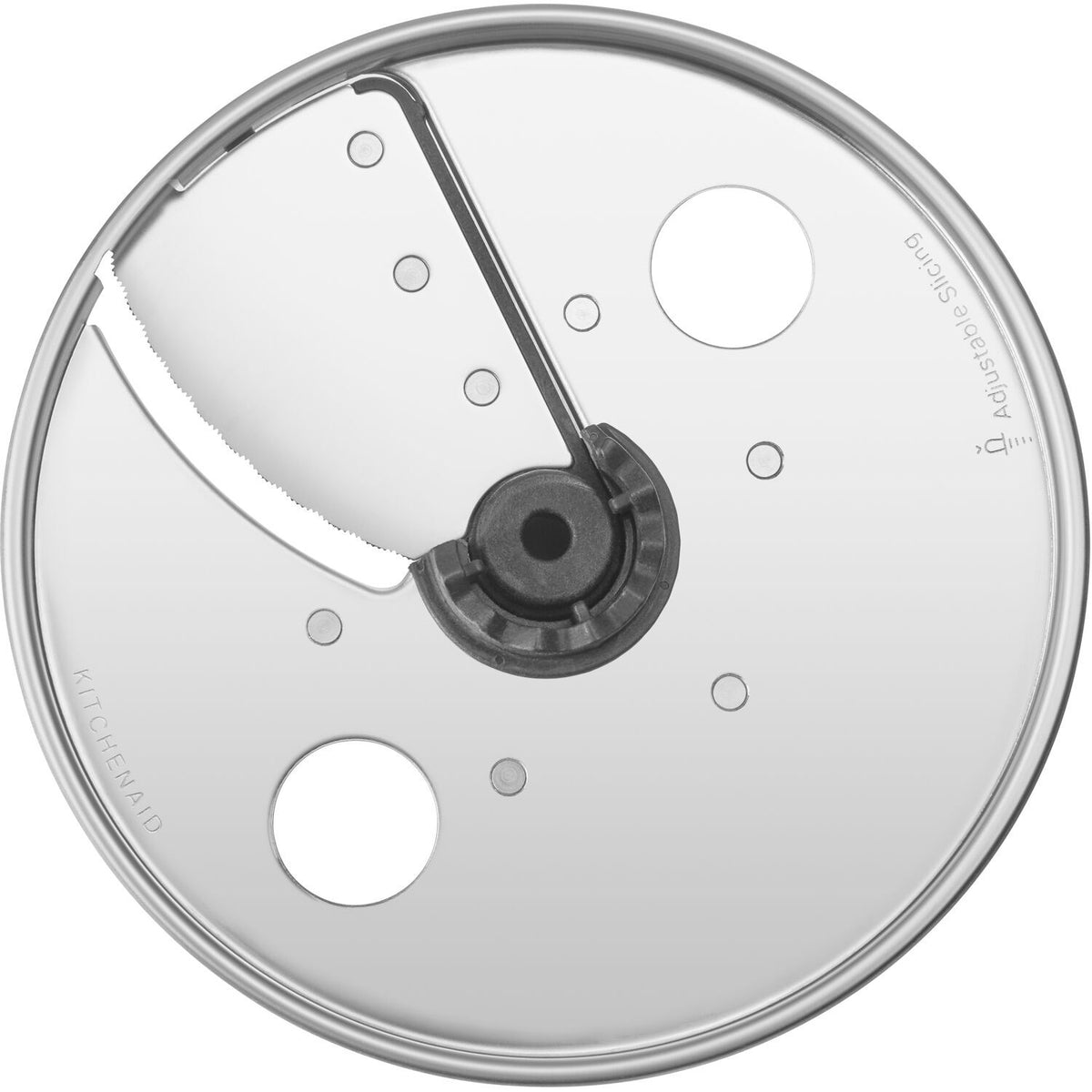 Food processor multi-slot disc with circular center hub and cutting openings