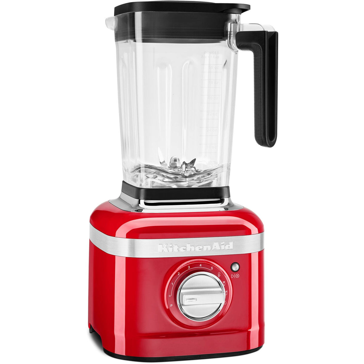 KitchenAid Passion Red blender base with clear jar and black lid