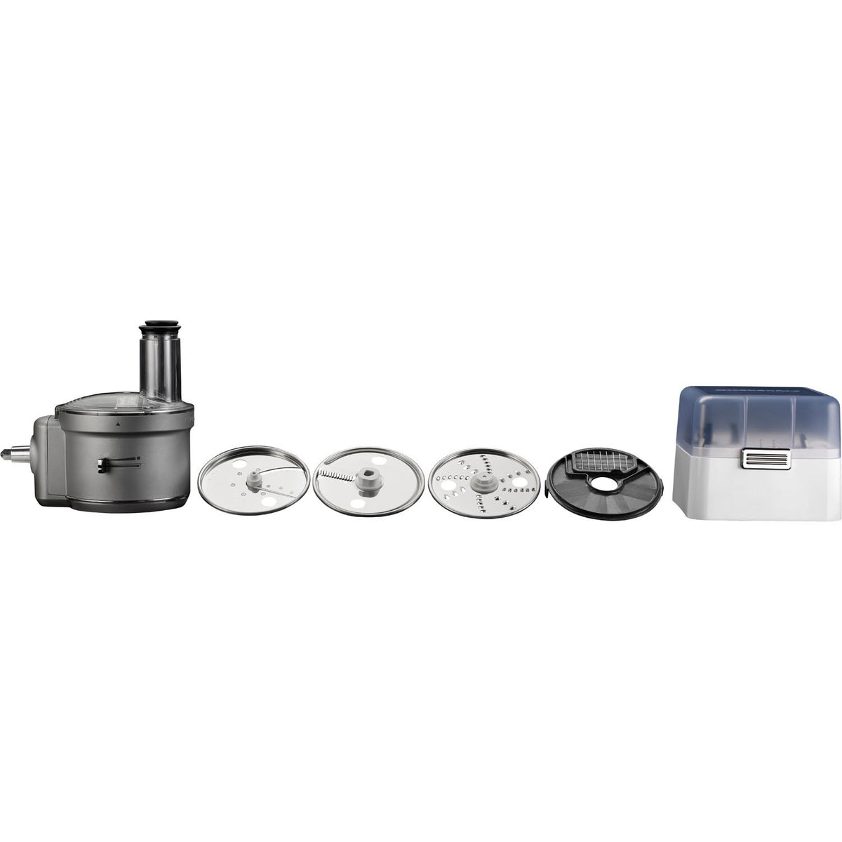 Food processor dicing kit with bowl and interchangeable metal discs