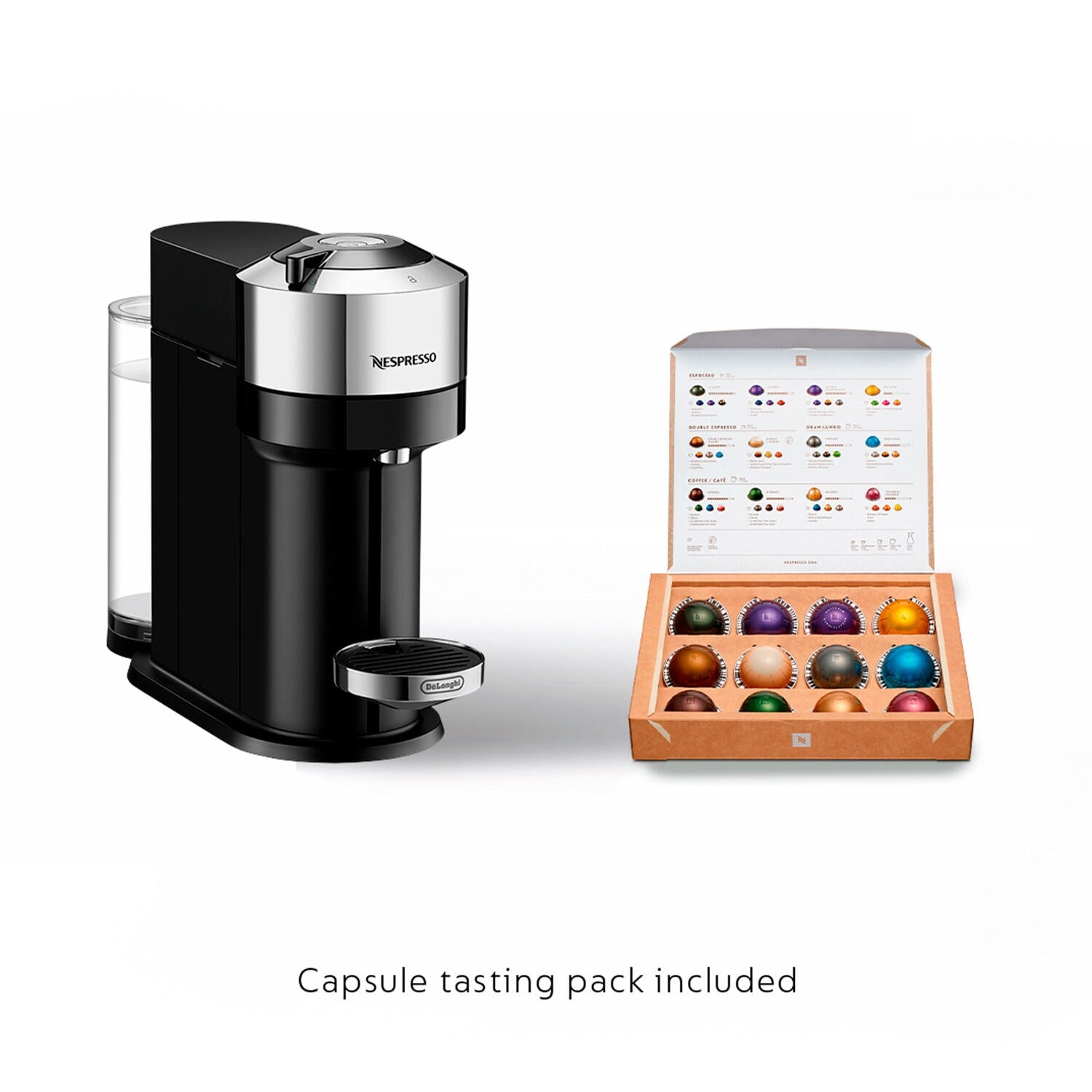 Black Nespresso Vertuo Next coffee machine with included capsule tasting pack