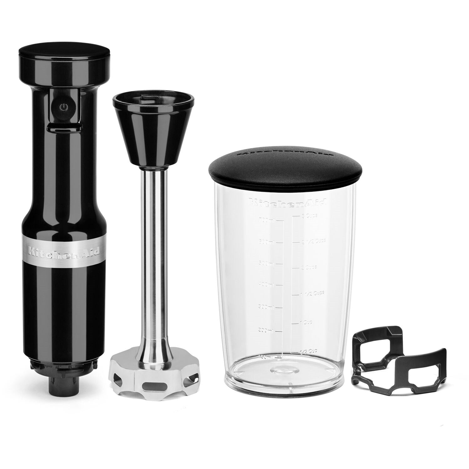 Onyx black immersion blender kit: motor, shaft, blending jar, and lid