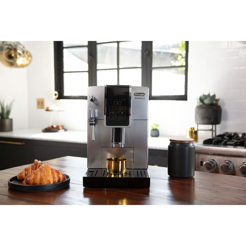 De'Longhi Dinamica Fully Automatic Coffee and Espresso Machine with Premium Manual Milk Frother in Silver (ECAM35025SB)