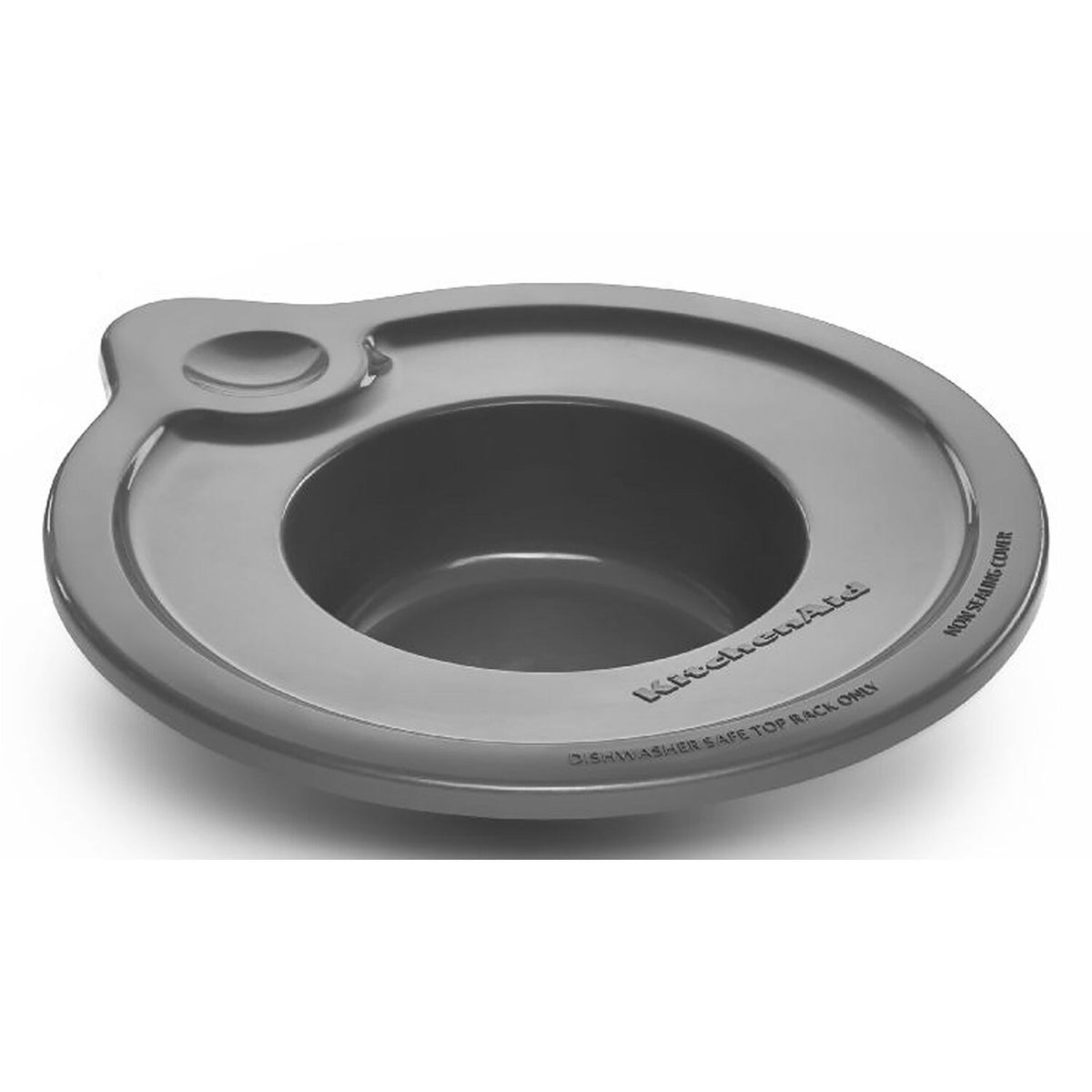 Gray splash shield lid with central opening and KitchenAid branding