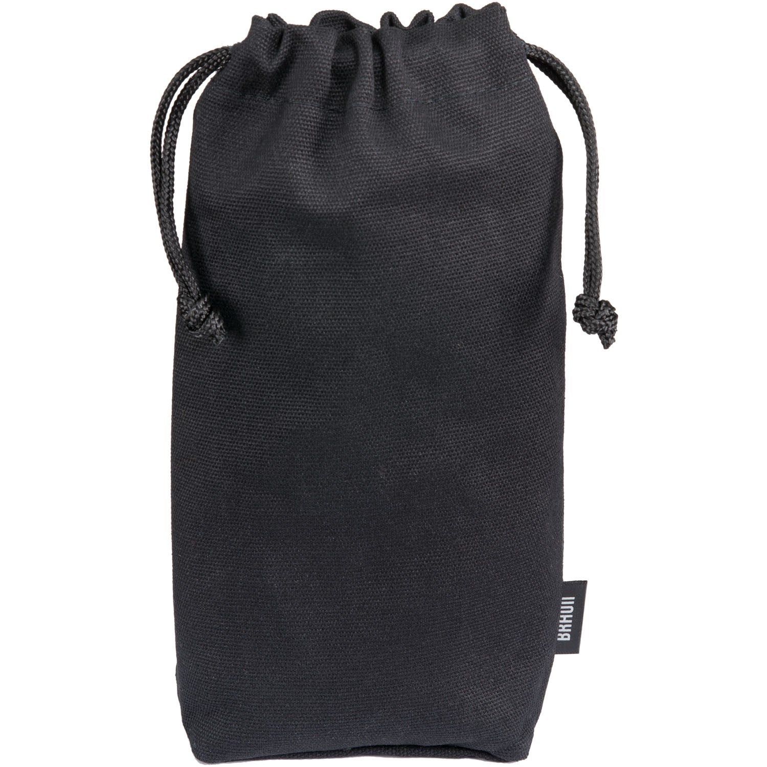 Black drawstring accessory bag for storing hand mixer attachments.