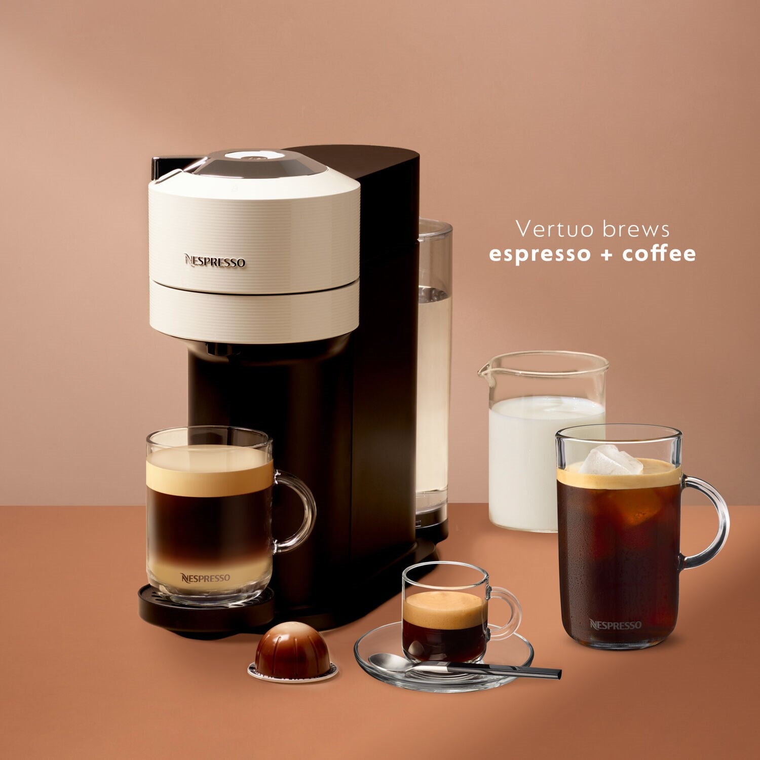 Vertuo Next coffee machine with espresso and coffee cups plus colored capsule pods