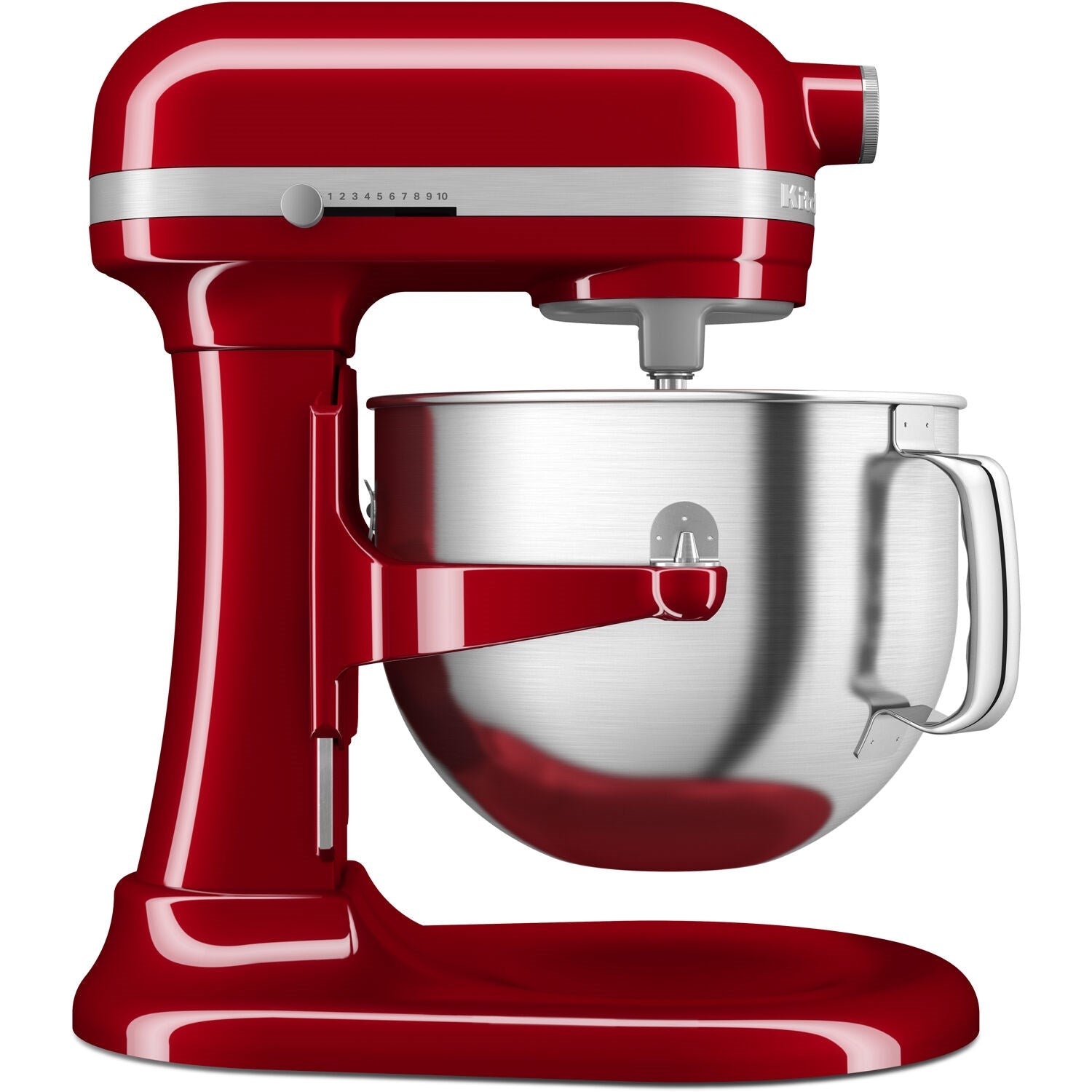 Empire Red stand mixer with stainless bowl and paddle beater, front three-quarter view