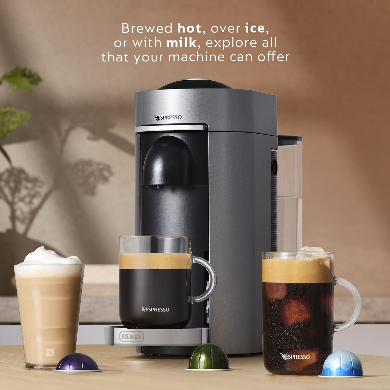 De'Longhi Nespresso Vertuo Plus Deluxe coffee machine with Aeroccino, titanium gray