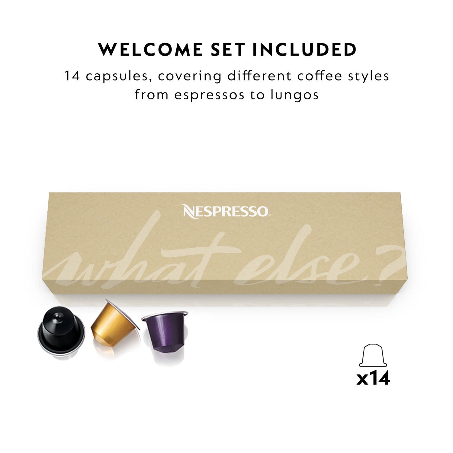 Nespresso welcome set with 14 assorted coffee capsules