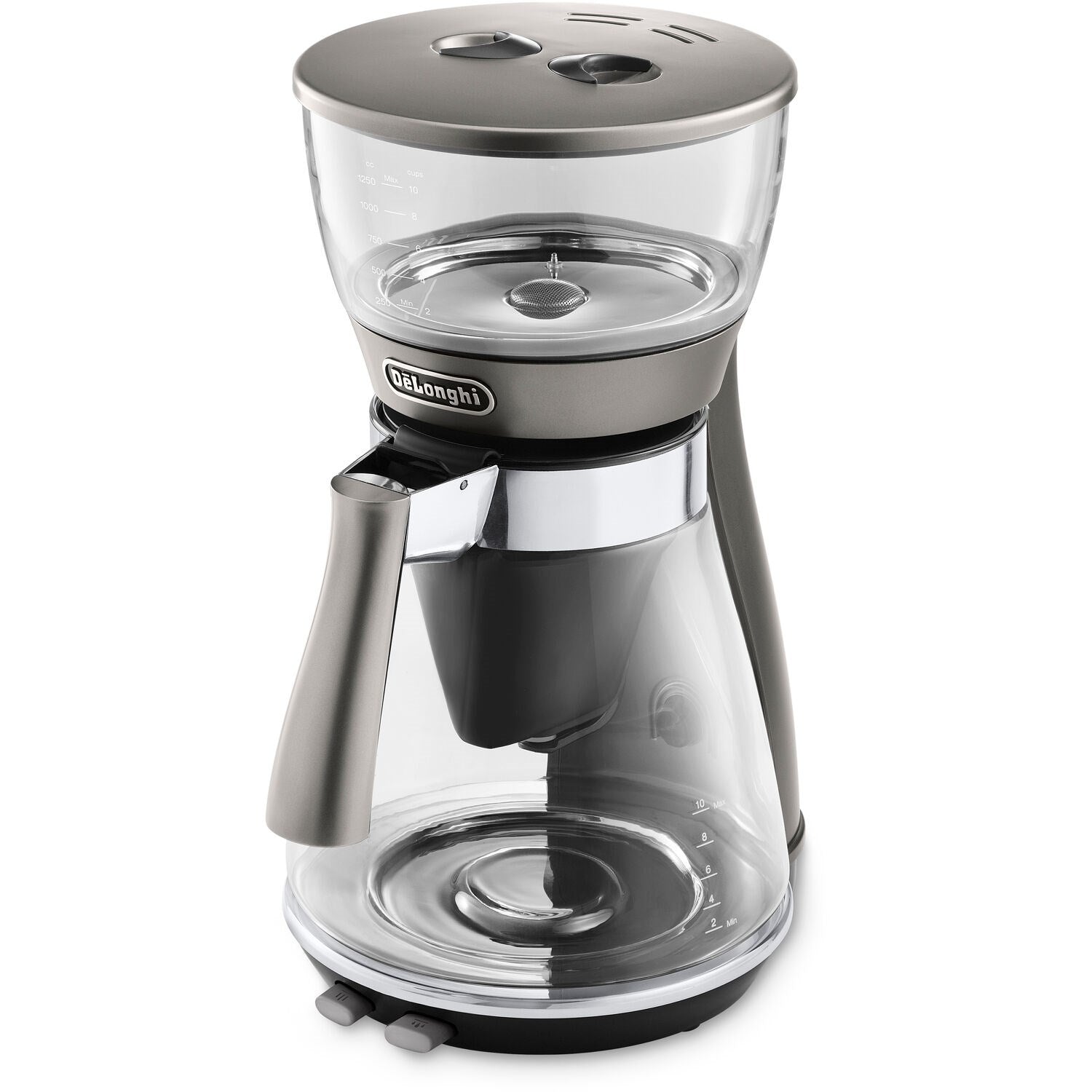 Compact 3-in-1 coffee brewer with clear reservoir lid and black funnel