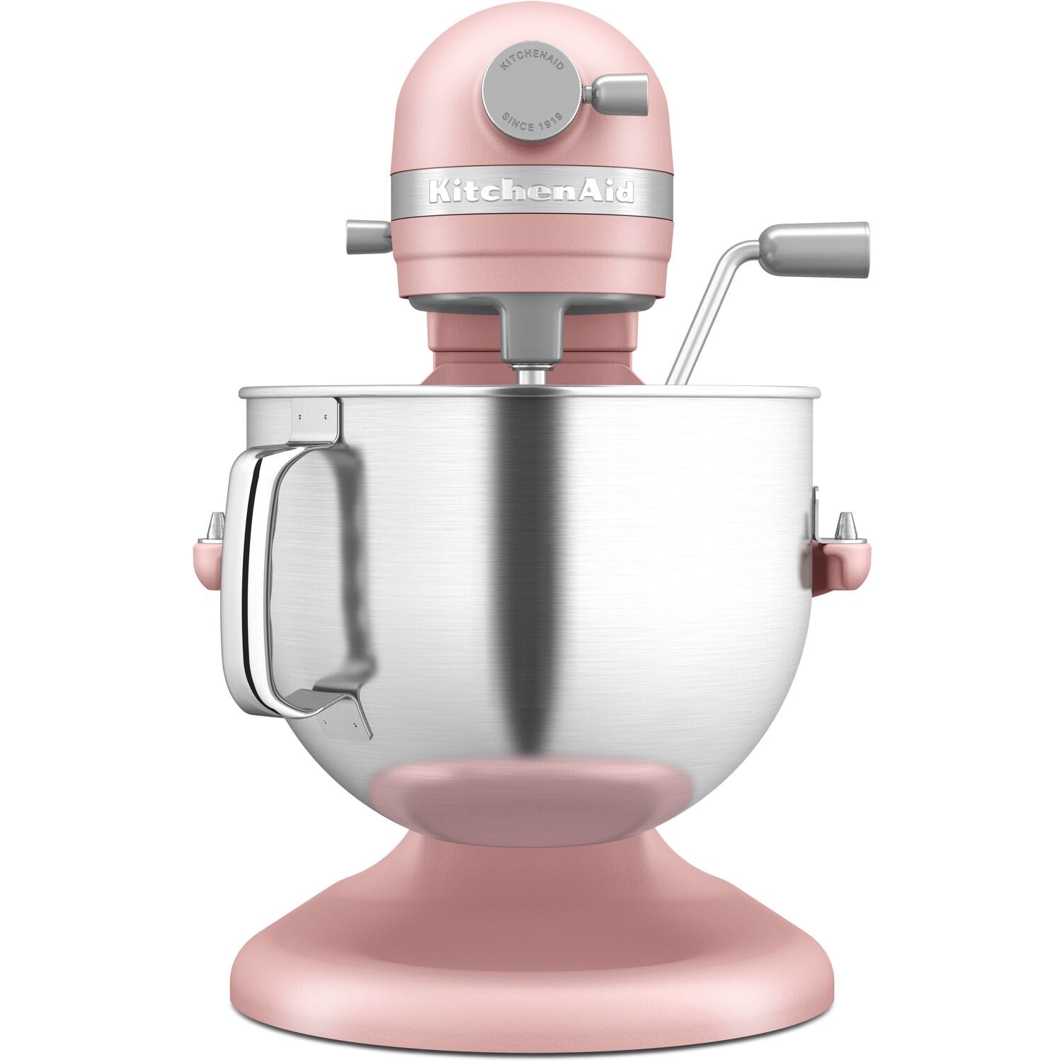 KitchenAid stand mixer in dried rose with stainless steel bowl and handle arm