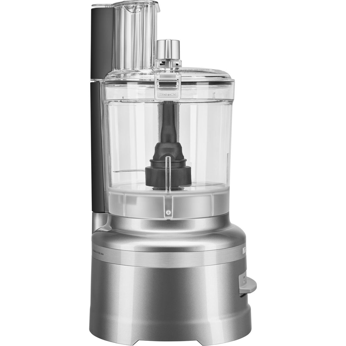 Food processor with clear 13-cup bowl, black feed tube, and silver motor base