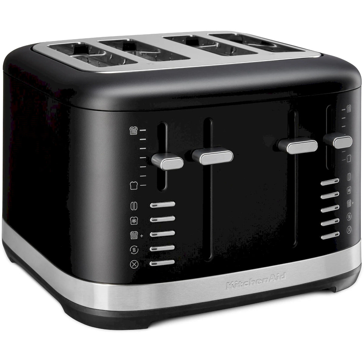 Black matte 4-slice toaster with control dials and high-lift lever handles