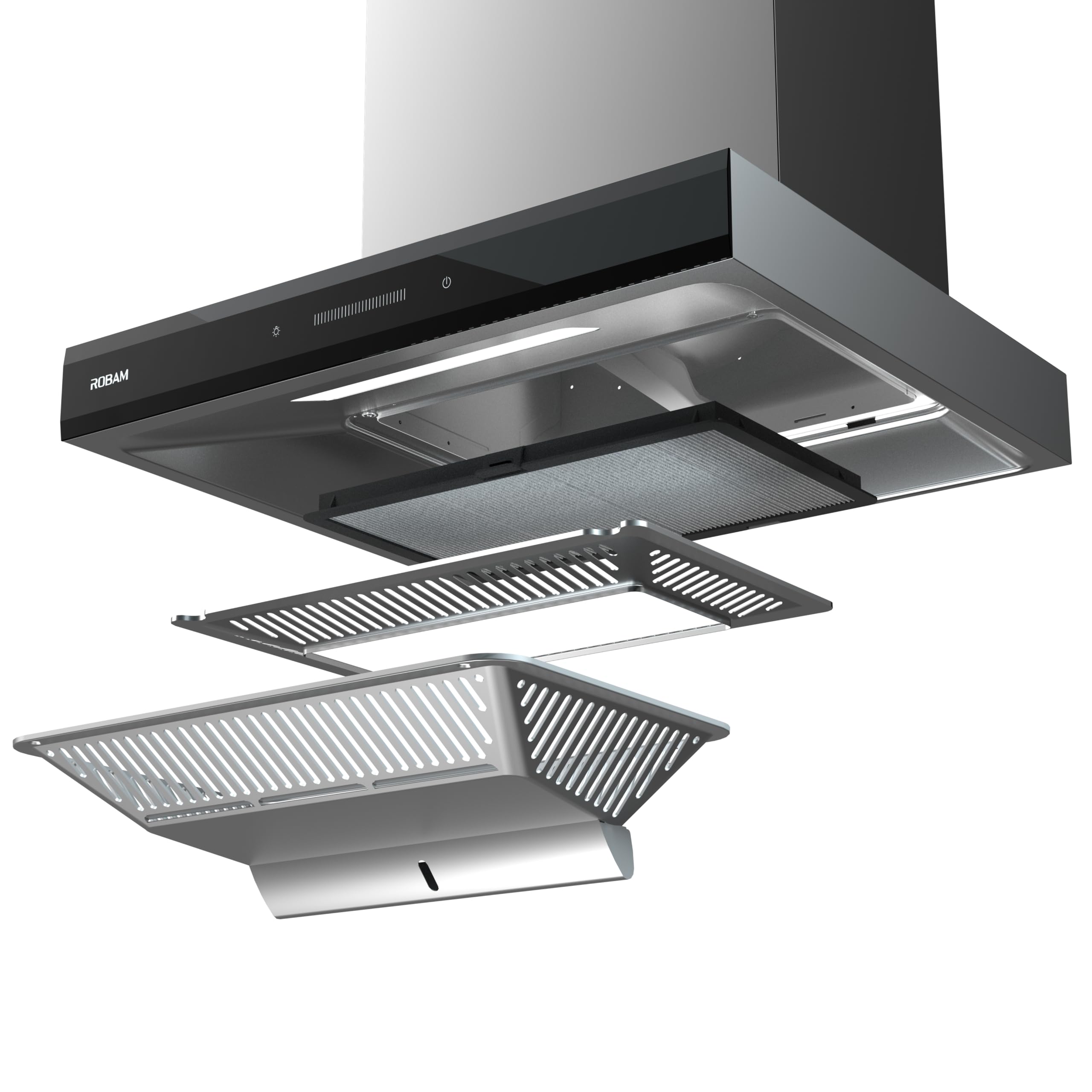 Kitchen range hood with removable charcoal filter grilles