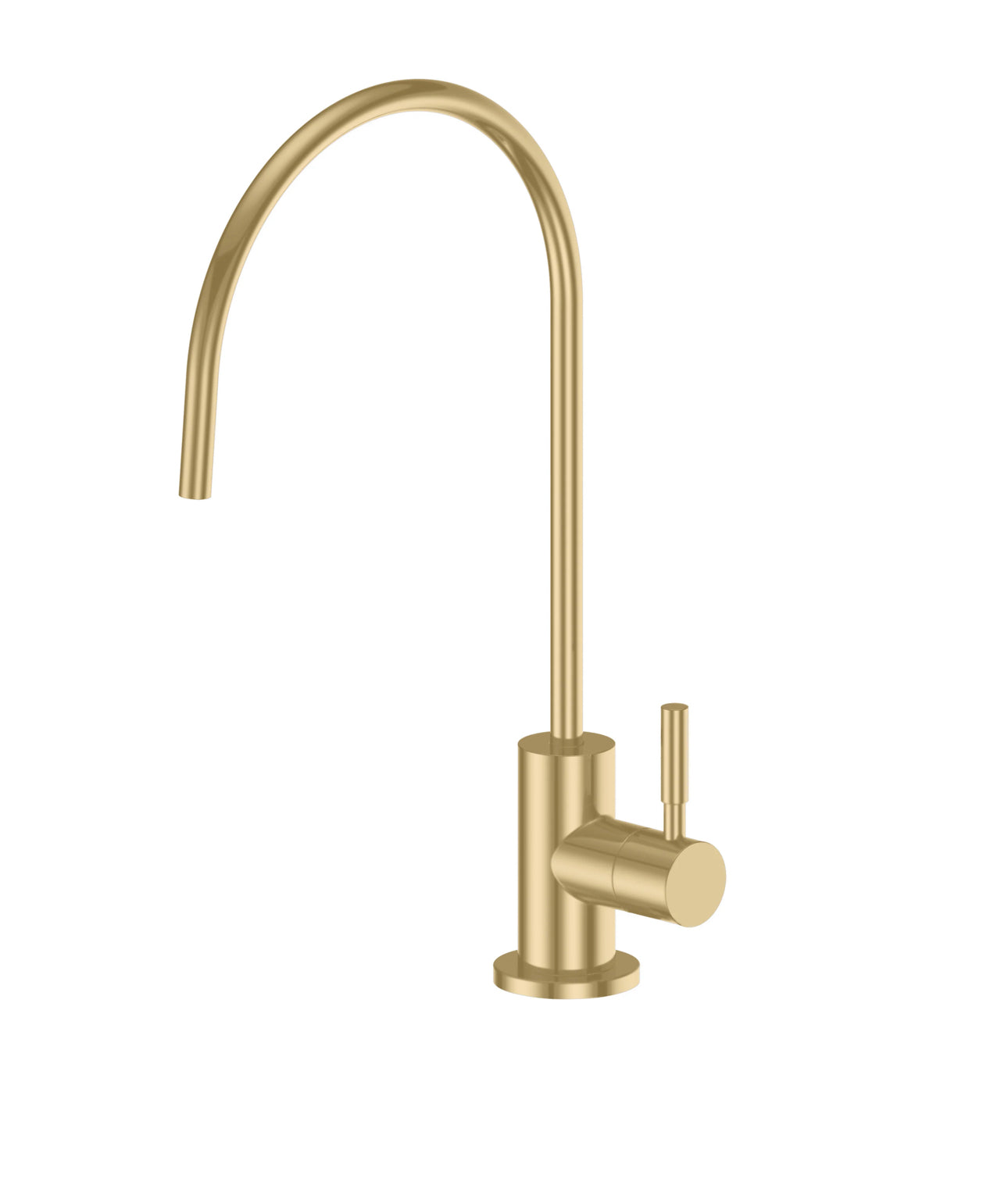Champagne bronze drink faucet with arched spout and side handle on a deck mount