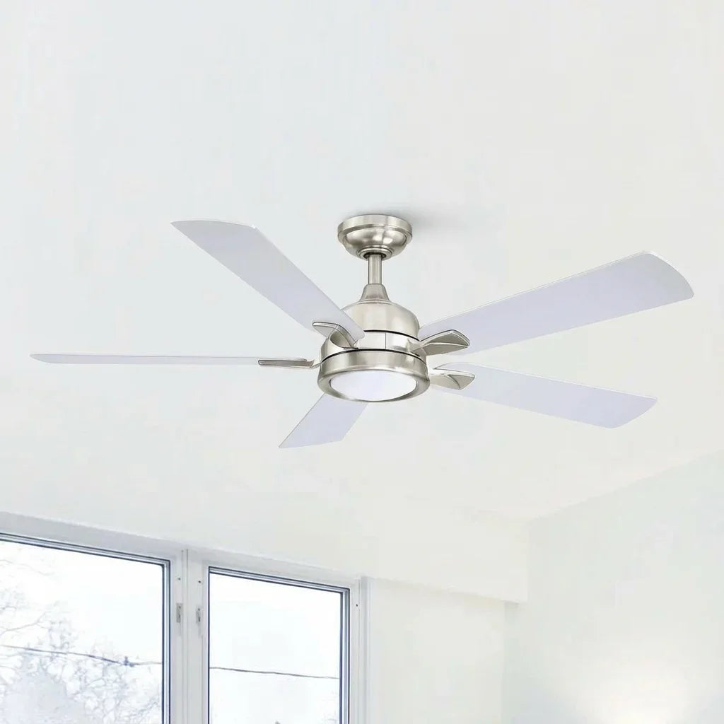 Parrot Uncle 52-Inch Tata Nagar Industrial Brush Nickel Downrod Mount Reversible Ceiling Fan with Lighting and Remote Control (BBLAB017A0)