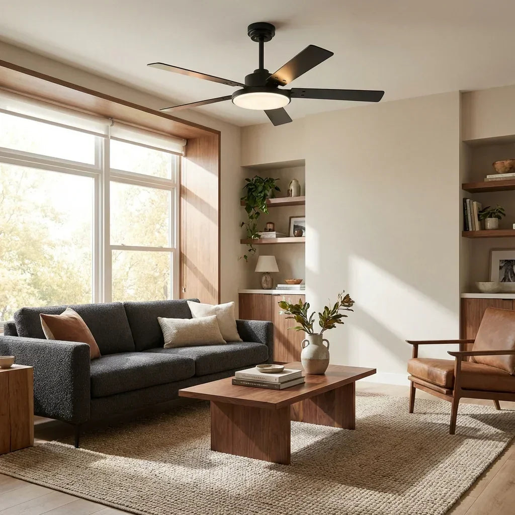 Parrot Uncle Vaczon 52-Inch 5 Blades DC Motor Modern Downrod Ceiling Fan with LED Light and Remote Control (VZA01A117BK)