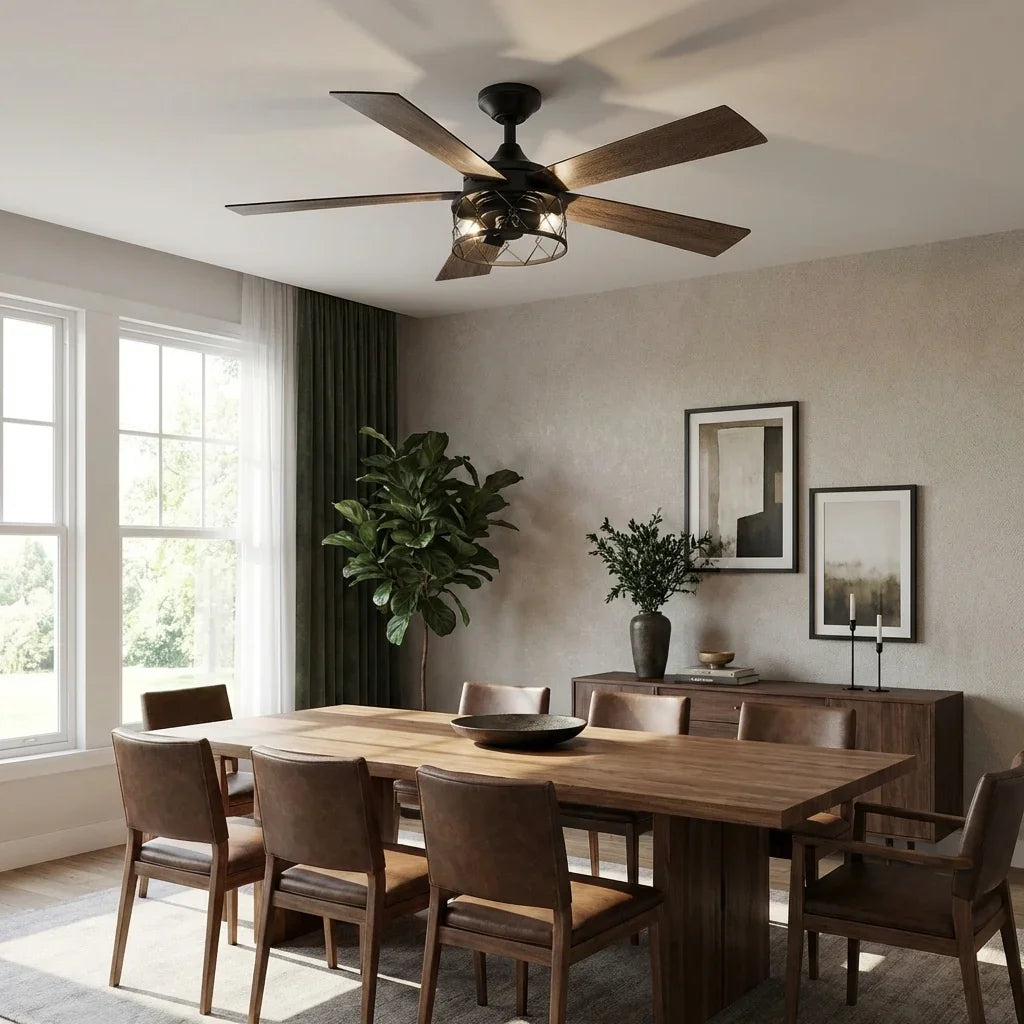 Parrot Uncle 52-Inch Windmill Industrial Downrod Mount Reversible Ceiling Fan with Lighting and Remote Control (BBLAB025A0)