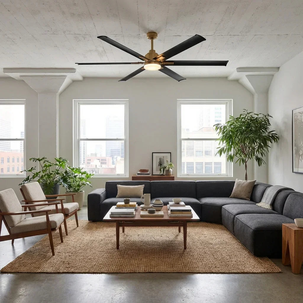72-inch ceiling fan with five blades and central light installed in a room
