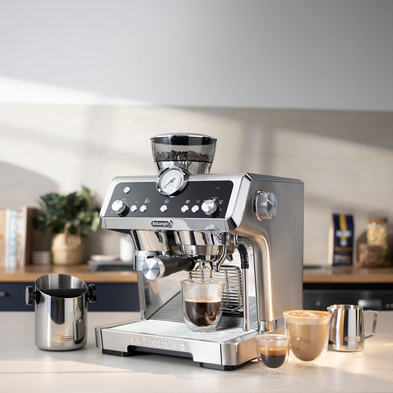 De'Longhi Package - La Specialista Prestigo Sensor Grinding, Milk Frothing Espresso Machine with Hot & Cold Glass Set