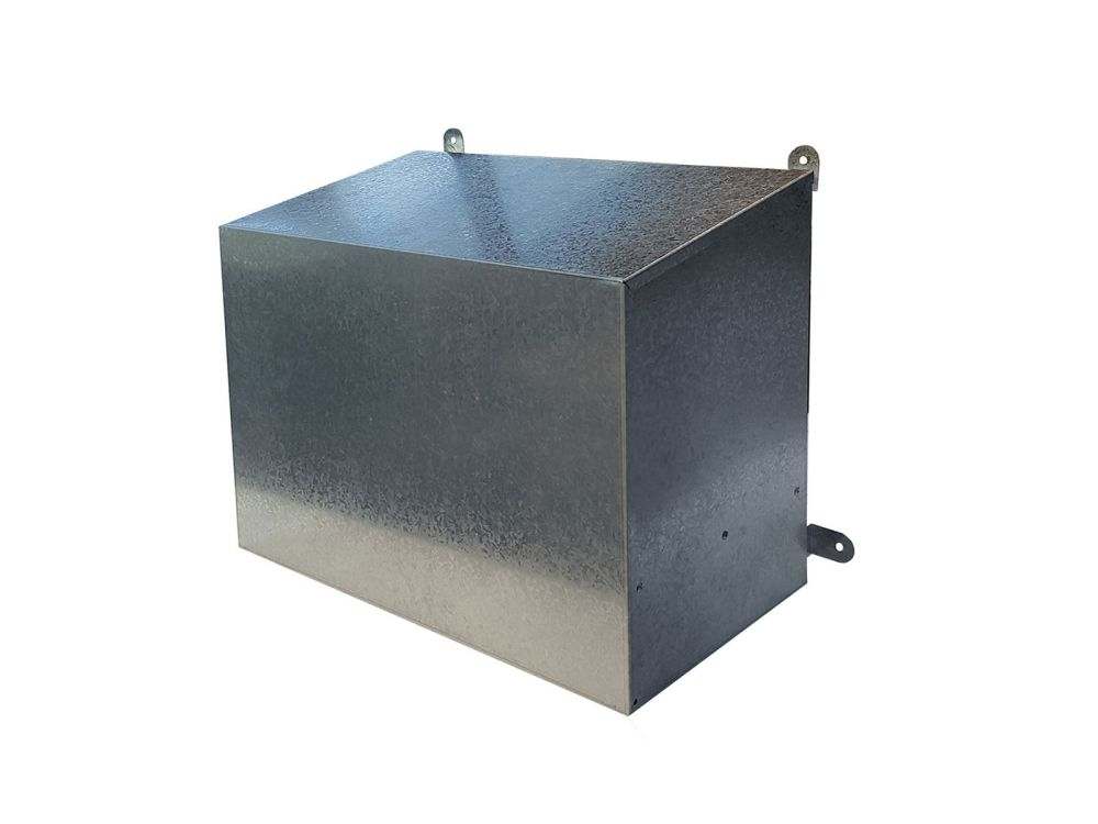 Outdoor blower housing, galvanized metal box with side mounting bracket