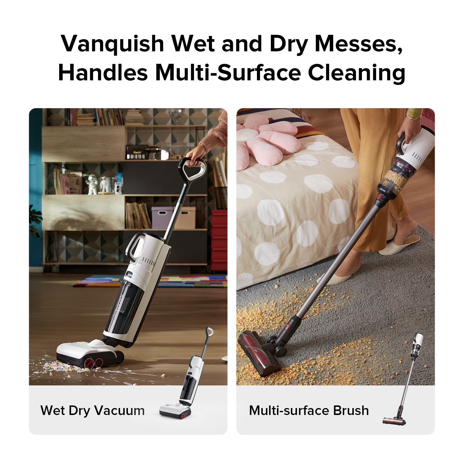 Wet and dry vacuum cleaner upright with floor nozzle and handheld multi-surface brush
