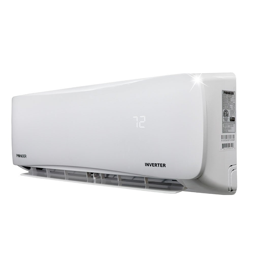Pioneer ductless mini-split indoor unit side view showing vent grille and side label