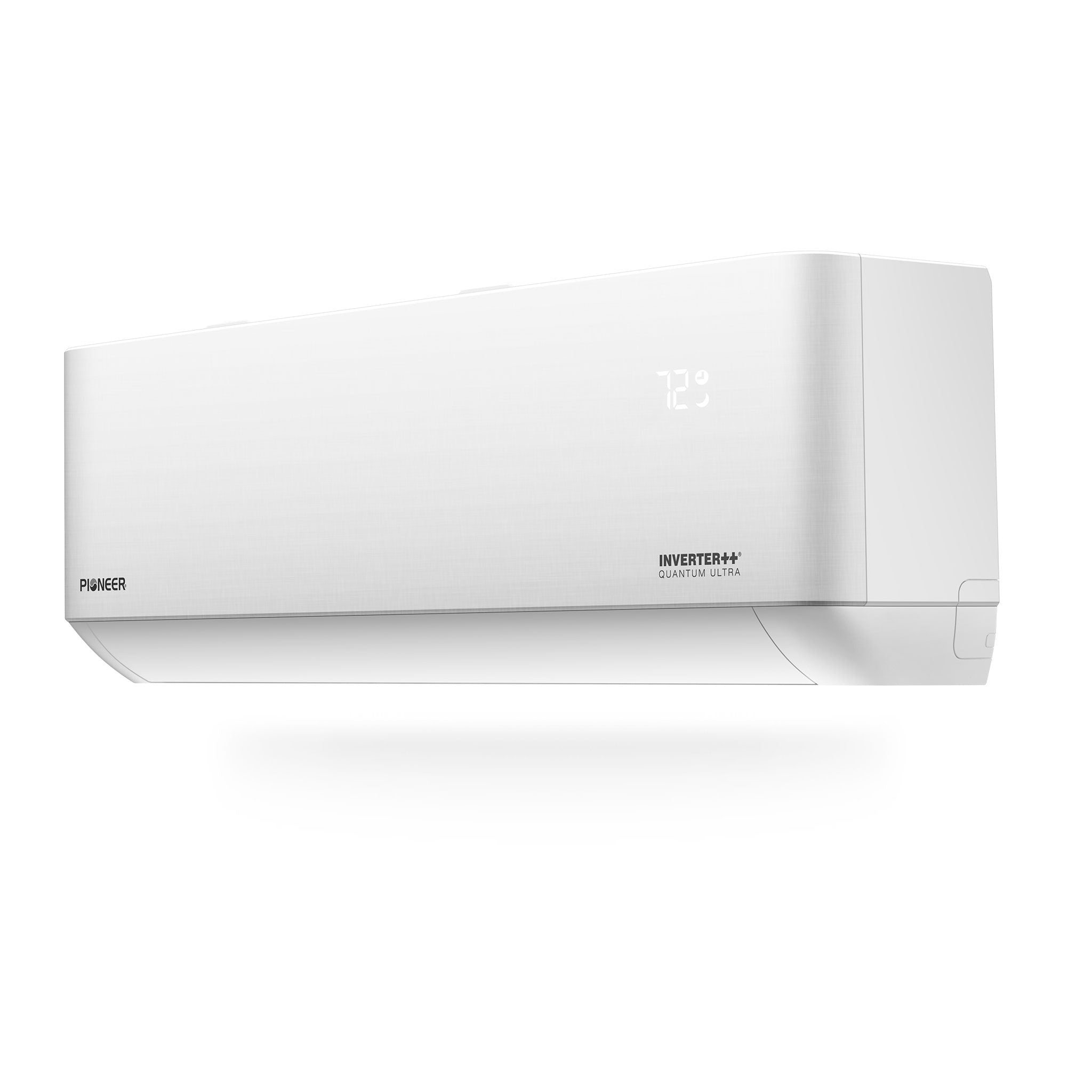 White high-wall ductless mini-split indoor unit with display and inverter markings