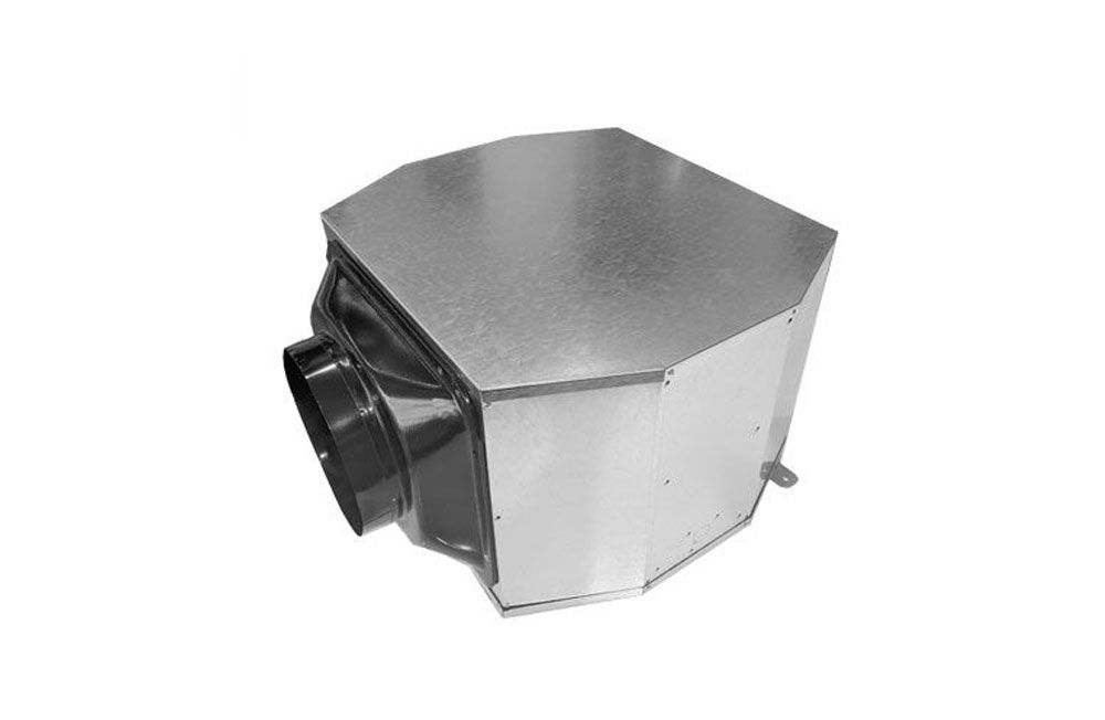 Galvanized in-line blower housing with inlet and mounting bracket