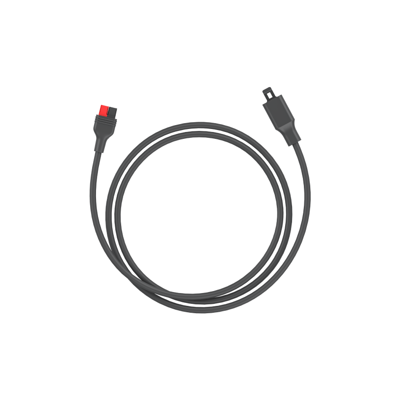 Anderson extension cable with black connectors, coiled for solar panel wiring