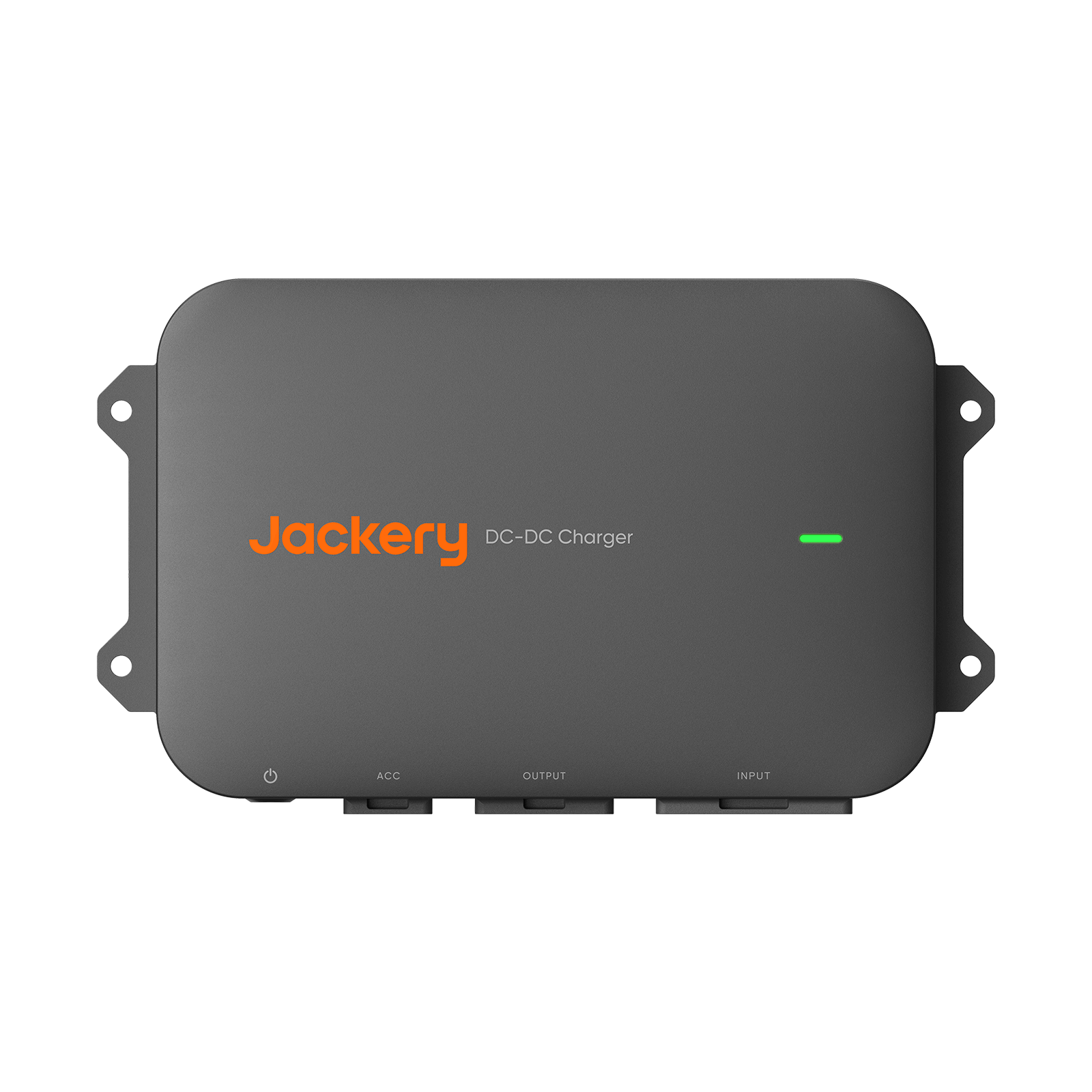Jackery DC-DC alternator charger, dark gray box with side mounting brackets