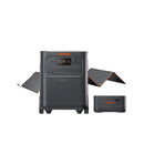 Portable power station back view with solar panels and compact power unit beside it