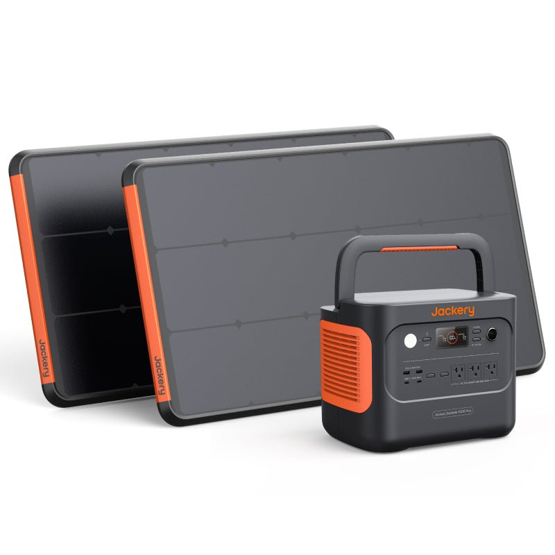 Jackery solar generator with portable power station and orange control accents